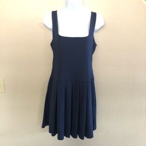 Elodie Navy Square Neck Sleeveless Pleated Minidress Size M